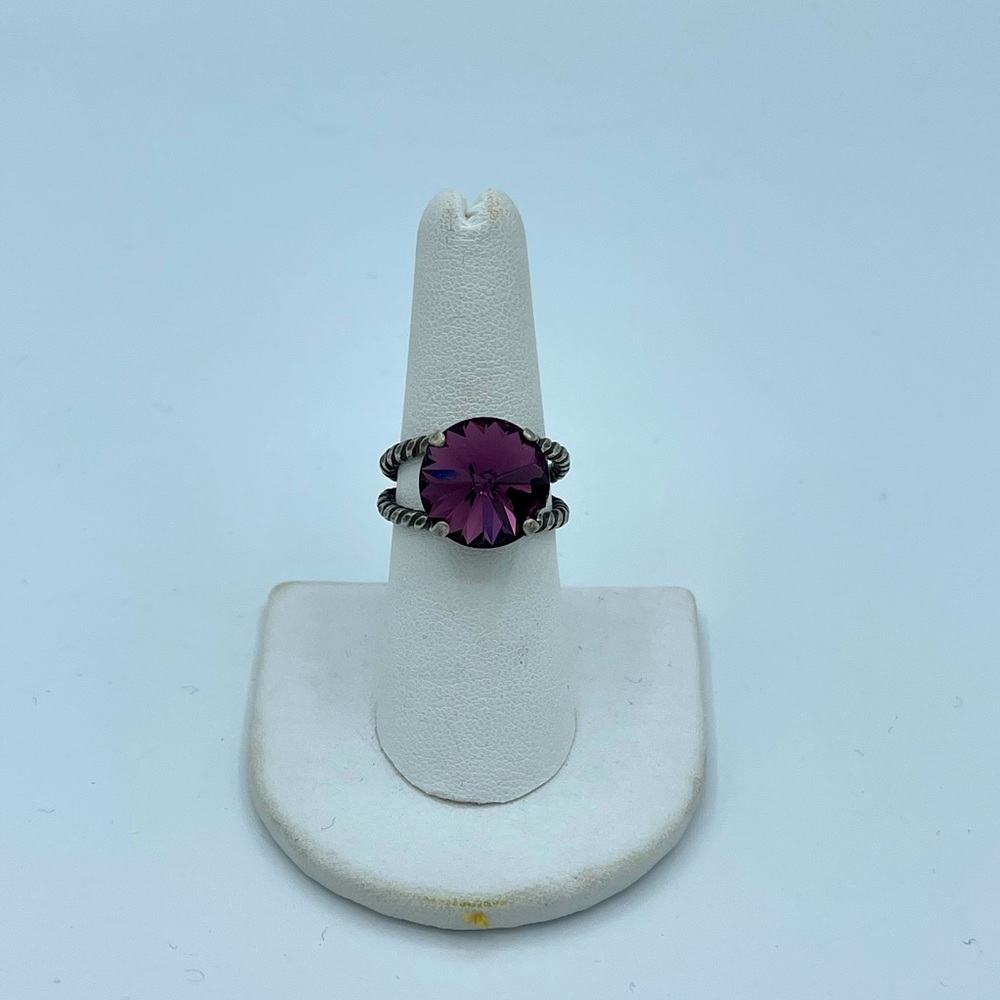 Antique Silver Adjustable Ring Purple Amethyst Cr… - image 3